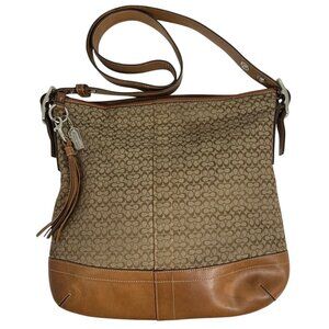 COACH Signature C Tan Jacquard British Tan Leather Trim Tassel Hang Tag F10416